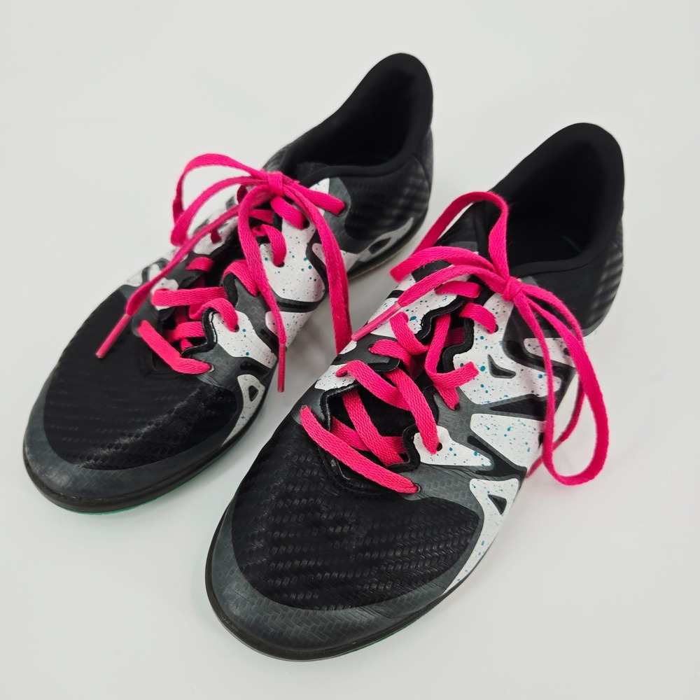 Adidas X 15.3 Indoor Soccer Shoes Youth 2 Black Pink Splatter Leather